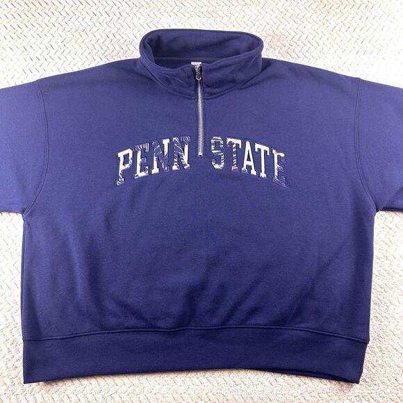 Penn State Women’s 2X Cropped 1/4 Zip Navy Pullover Hoodie NWT - Picture 3 of 16